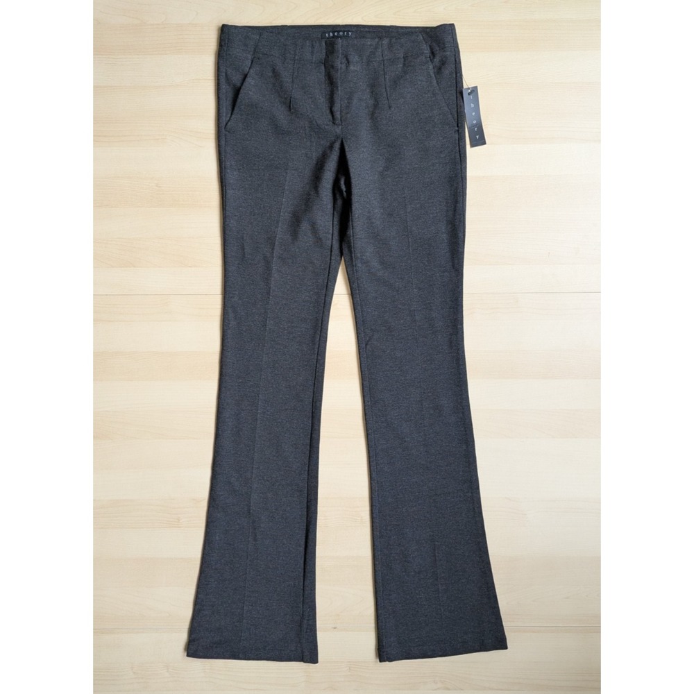 NWT THEORY Low Rise Charcoal Smooth Knit Ponte Flare Trouser Pants Made in USA 4